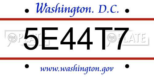 5E44T7 District Of Columbia License Plate