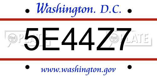 5E44Z7 District Of Columbia License Plate