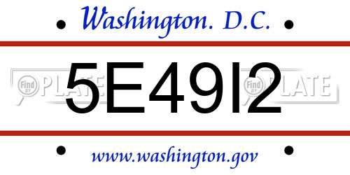 5E49I2 District Of Columbia License Plate
