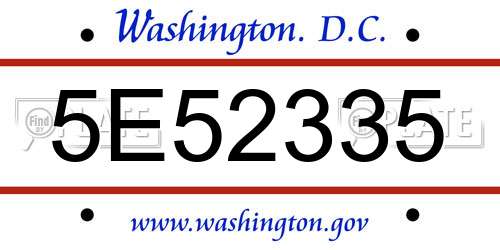 5E52335 District Of Columbia License Plate