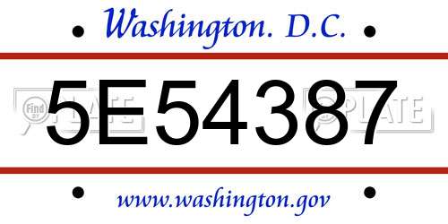 5E54387 District Of Columbia License Plate