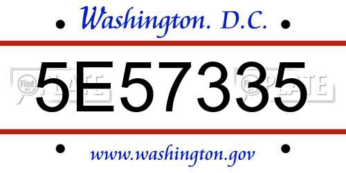 5E57335 District Of Columbia License Plate