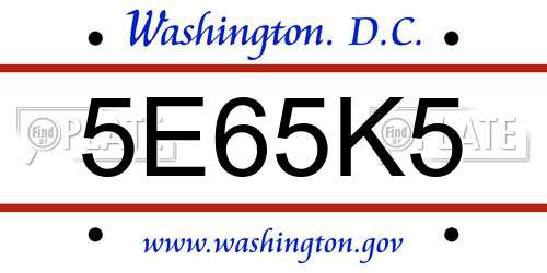 5E65K5 District Of Columbia License Plate