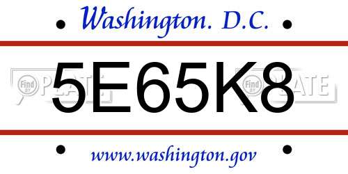 5E65K8 District Of Columbia License Plate