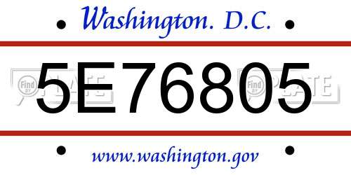 5E76805 District Of Columbia License Plate