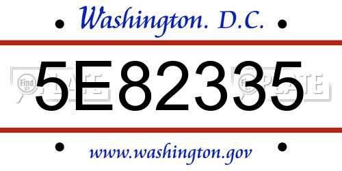 5E82335 District Of Columbia License Plate