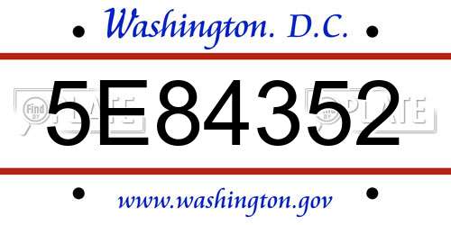 5E84352 District Of Columbia License Plate