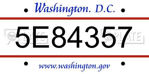 5E84357 District Of Columbia License Plate