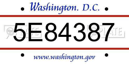 5E84387 District Of Columbia License Plate