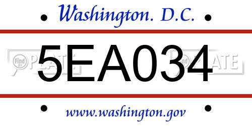 5EA034 District Of Columbia License Plate