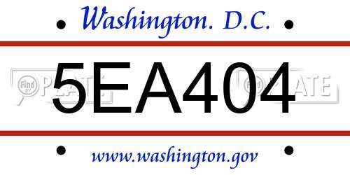5EA404 District Of Columbia License Plate