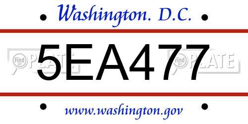 5EA477 District Of Columbia License Plate