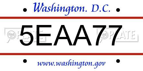 5EAA77 District Of Columbia License Plate