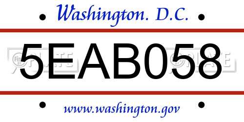 5EAB058 District Of Columbia License Plate