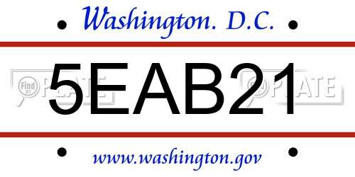 5EAB21 District Of Columbia License Plate
