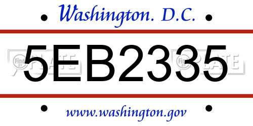 5EB2335 District Of Columbia License Plate