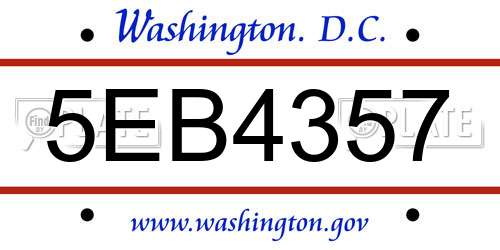 5EB4357 District Of Columbia License Plate
