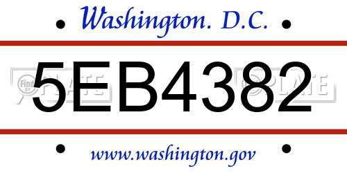 5EB4382 District Of Columbia License Plate