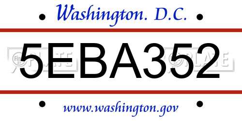 5EBA352 District Of Columbia License Plate