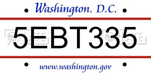 5EBT335 District Of Columbia License Plate
