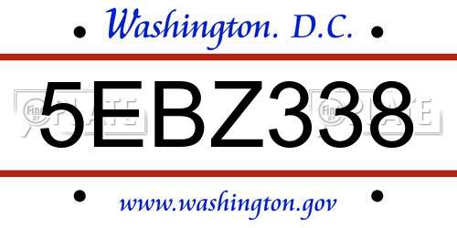 5EBZ338 District Of Columbia License Plate