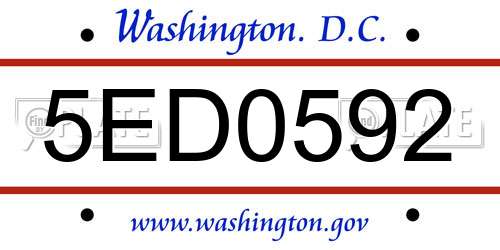5ED0592 District Of Columbia License Plate