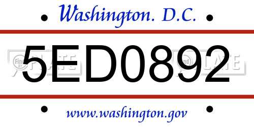 5ED0892 District Of Columbia License Plate