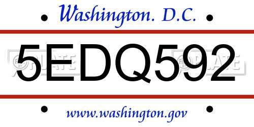 5EDQ592 District Of Columbia License Plate