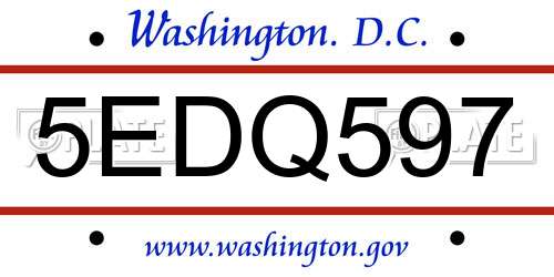 5EDQ597 District Of Columbia License Plate