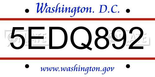 5EDQ892 District Of Columbia License Plate