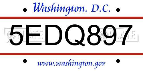 5EDQ897 District Of Columbia License Plate