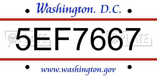 5EF7667 District Of Columbia License Plate