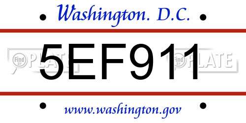 5EF911 District Of Columbia License Plate