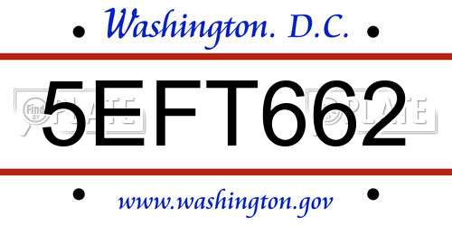 5EFT662 District Of Columbia License Plate