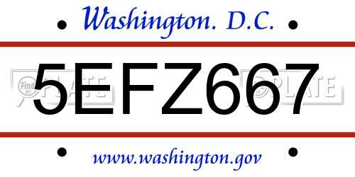 5EFZ667 District Of Columbia License Plate