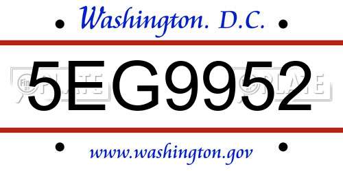 5EG9952 District Of Columbia License Plate