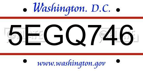 5EGQ746 District Of Columbia License Plate