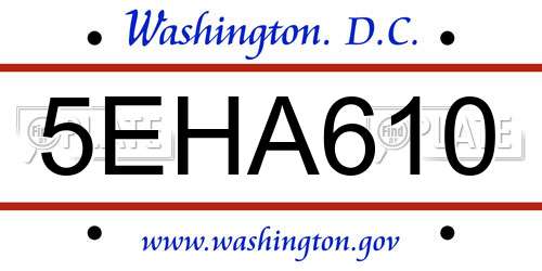 5EHA610 District Of Columbia License Plate