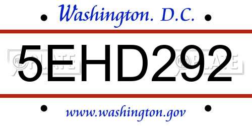 5EHD292 District Of Columbia License Plate