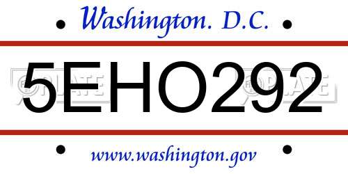 5EHO292 District Of Columbia License Plate