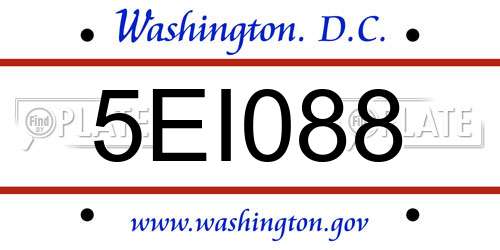 5EI088 District Of Columbia License Plate