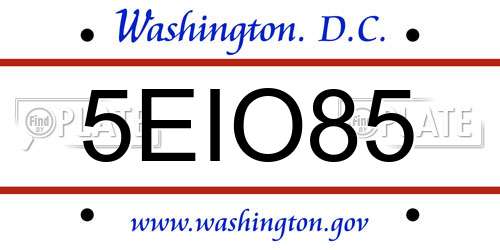5EIO85 District Of Columbia License Plate