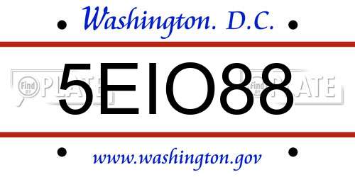 5EIO88 District Of Columbia License Plate