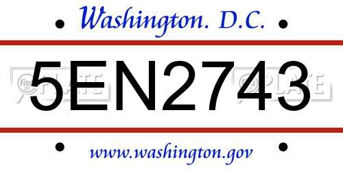 5EN2743 District Of Columbia License Plate