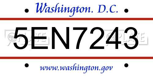 5EN7243 District Of Columbia License Plate