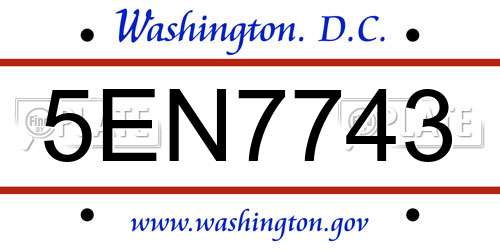 5EN7743 District Of Columbia License Plate