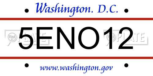5ENO12 District Of Columbia License Plate