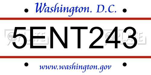 5ENT243 District Of Columbia License Plate