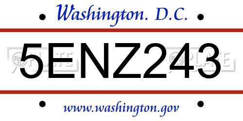5ENZ243 District Of Columbia License Plate