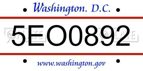 5EO0892 District Of Columbia License Plate